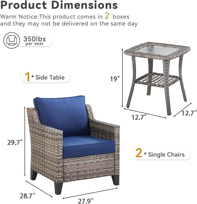 3 Pieces Patio Furniture Sets-Outdoor PE Rattan Wicker Chairs