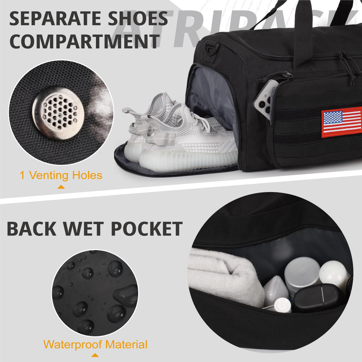 Tactical Gym Bag for Men, 40L Large Capacity Duffle Bags with Shoes Compartment, Sports Bag with wet compartment, Multi-functional Weekend Bags Suitable for Travel, Camping,hiking