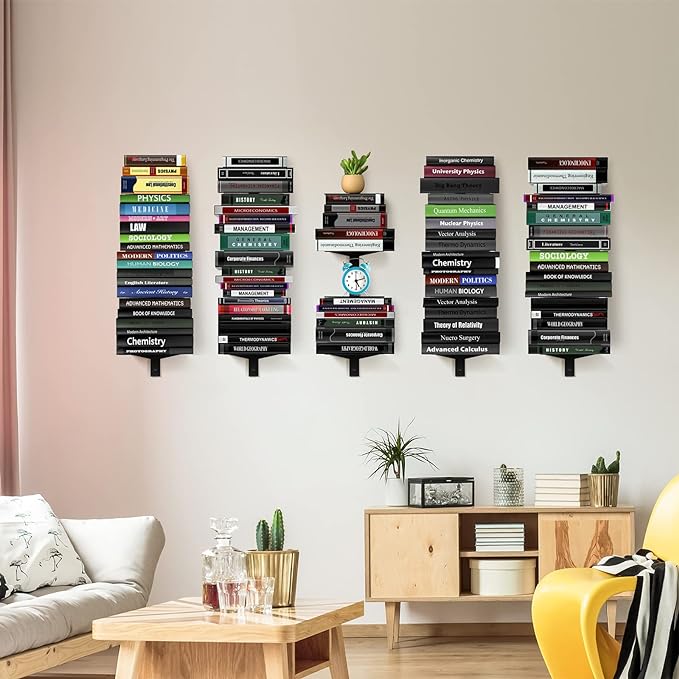 Floating Book Shelves for Wall, 8 Tier Invisible Floating Bookshelf, Vertical