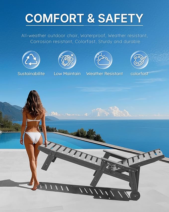 Patio Chaise Lounge Chair Set of 4, Oversize Lounge Chairs