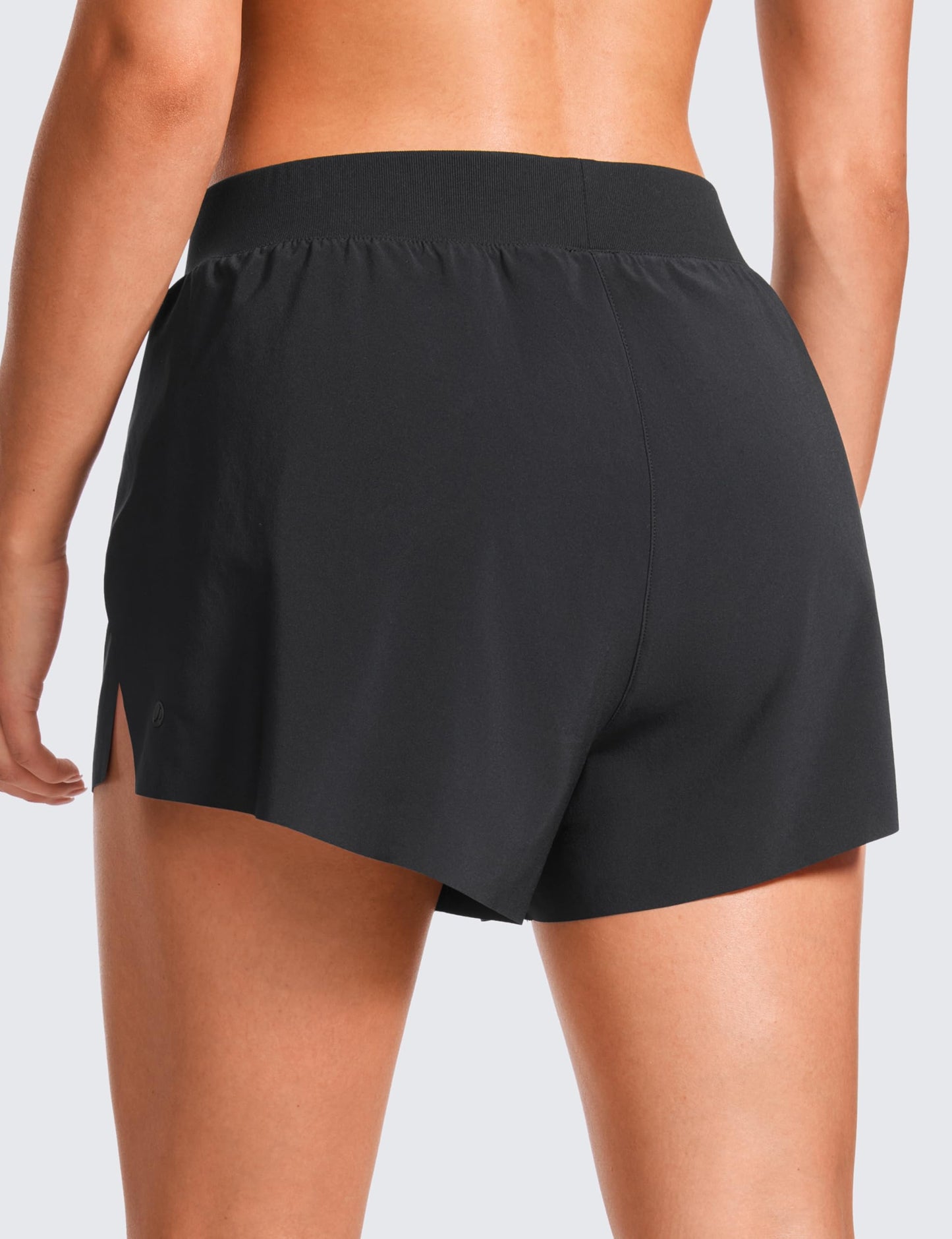 CRZ YOGA Running Shorts for Women High Waisted V Split for Gym Workout Athletic Track with Liner Breathable Quick Dry Black Medium