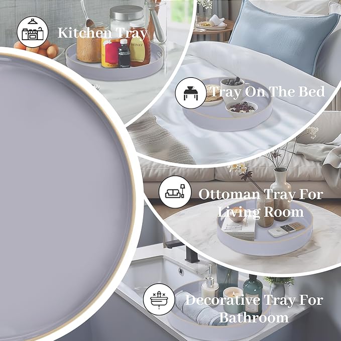 MAONAME 13" Gray Round Tray, Modern Round Decorative Trays
