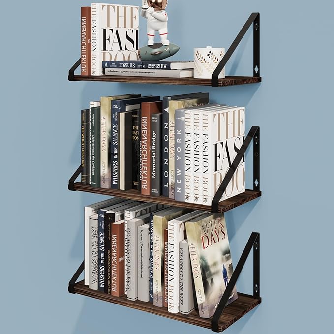 BAMEOS Floating Shelves Rustic Wood Wall Shelf, Small Bookshelf