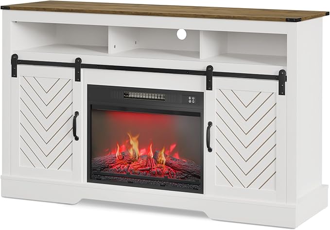 RoyalCraft Fireplace TV Stand for 65+ Inch TV, Rustic Media Console