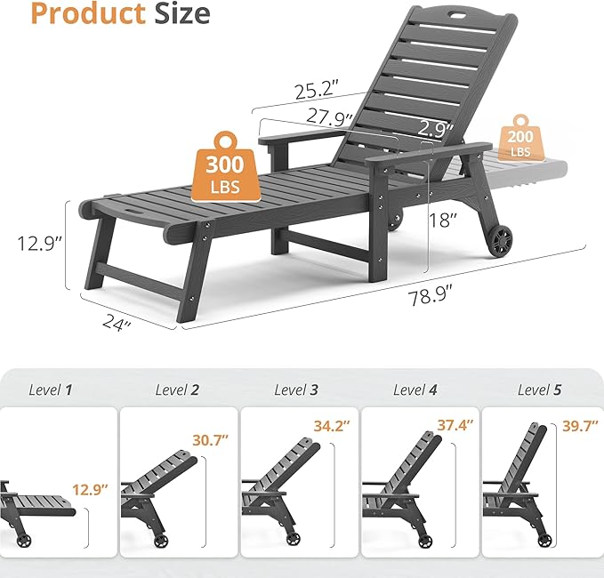 LUE BONA Lounge Chair Outdoor, HDPS Chaise Lounge Outdoor