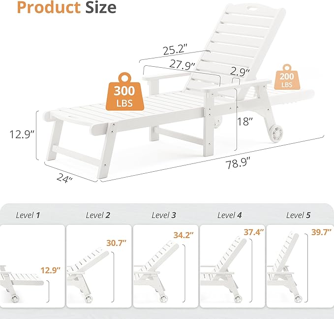 LUE BONA Lounge Chair Outdoor, HDPS Chaise Lounge Outdoor