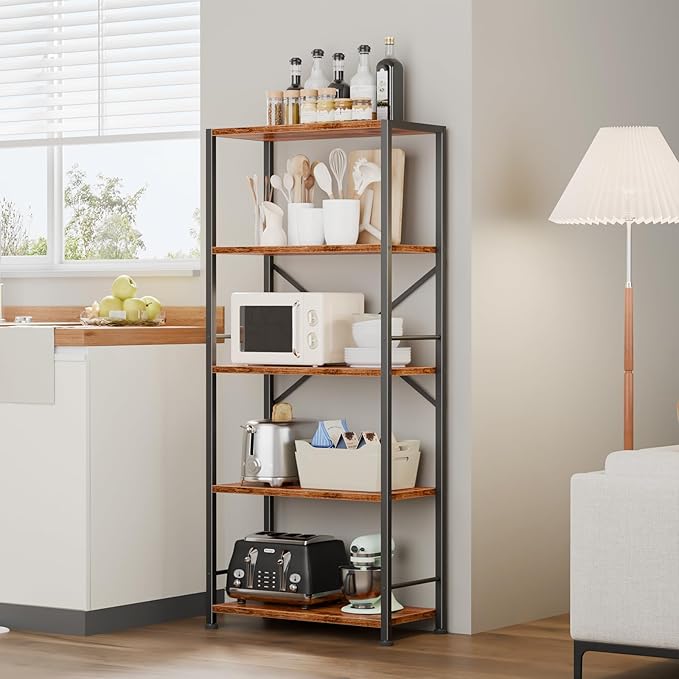 Furologee 5 Tier Book Shelf Set of 2, Tall Wide Bookshelf, Industrial Open