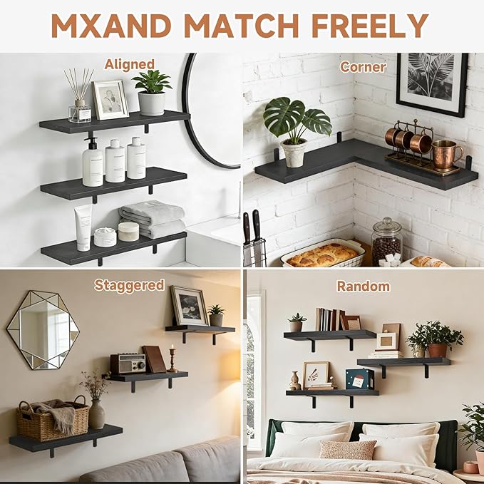 Easy Install Floating Shelves, 15.7 Inch Wall Mounted Wood Shelf, Hanging Shelf