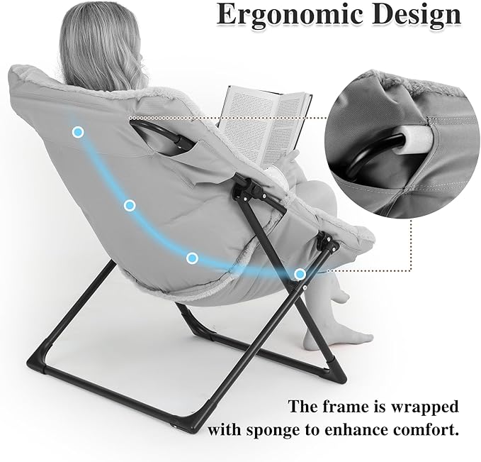 Comfy Saucer Chair for Adults, Soft Faux Fur Bedroom Chair