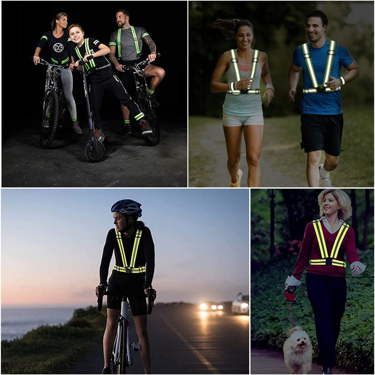 Reflective Vest 2 Pack, High Visibility Reflective Running Gear Safety Vest Straps for Men Women Kids for Night Running Walking Cycling (Green)