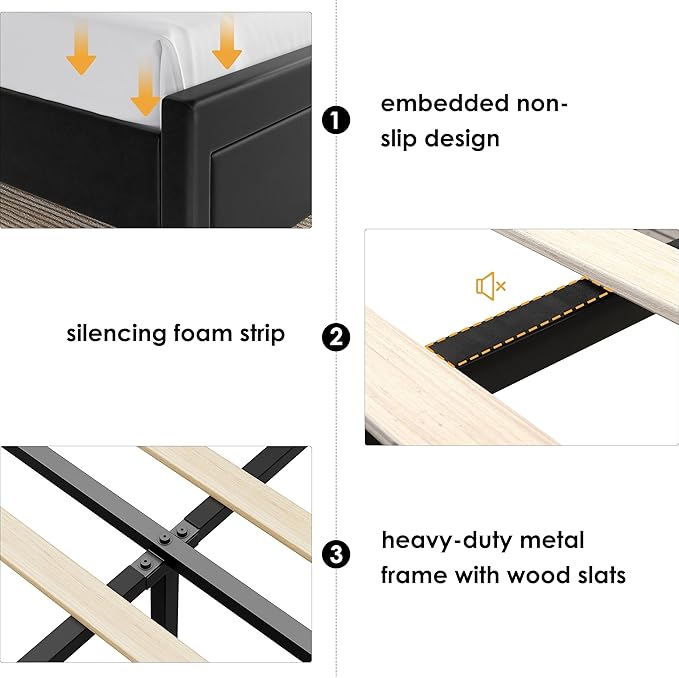 Queen Bed Frame with Drawers, Hidden-Cubby & Shelves Storage Headboard with
