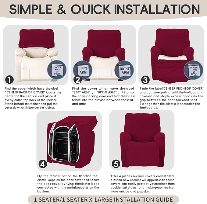 Oversized Recliner Chair Covers, 4-Piece Stretch Geometric Strokes Jacquard