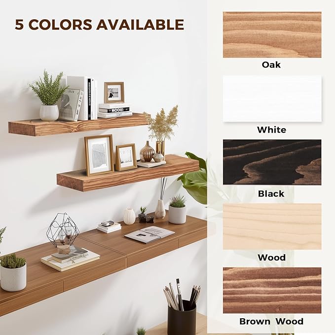 24x8x1.6 inch Floating Shelves Set of 2 – Solid Wood Rustic Oak Wall Mounted
