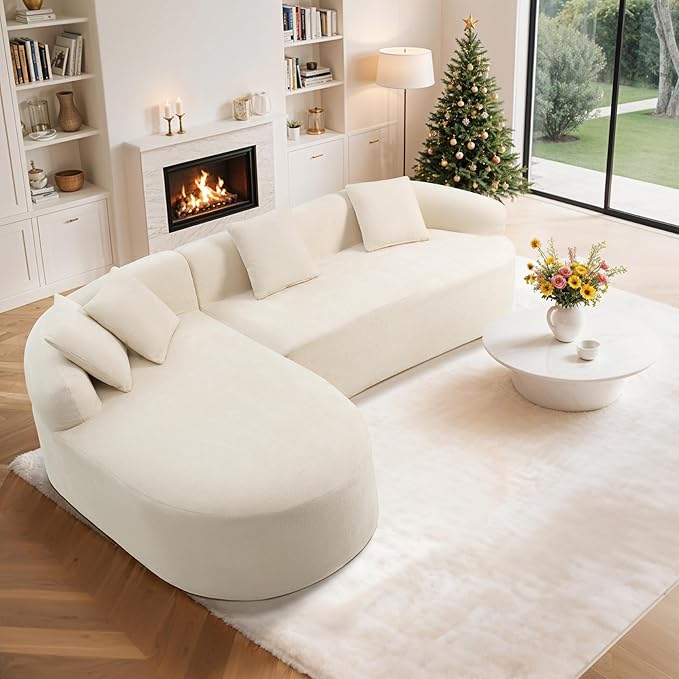99" Curved Sectional Sofa with Chaise, Modern Boneless Couch with Deep Seat