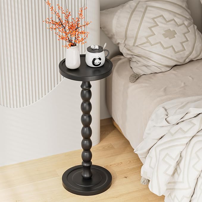 Rubber Wood Small Side Table, Solid Wood Round End Tables