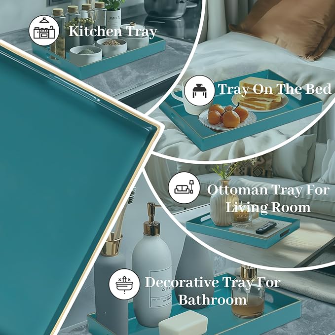 MAONAME Teal Serving Tray with Handles, Modern Decorative Tray