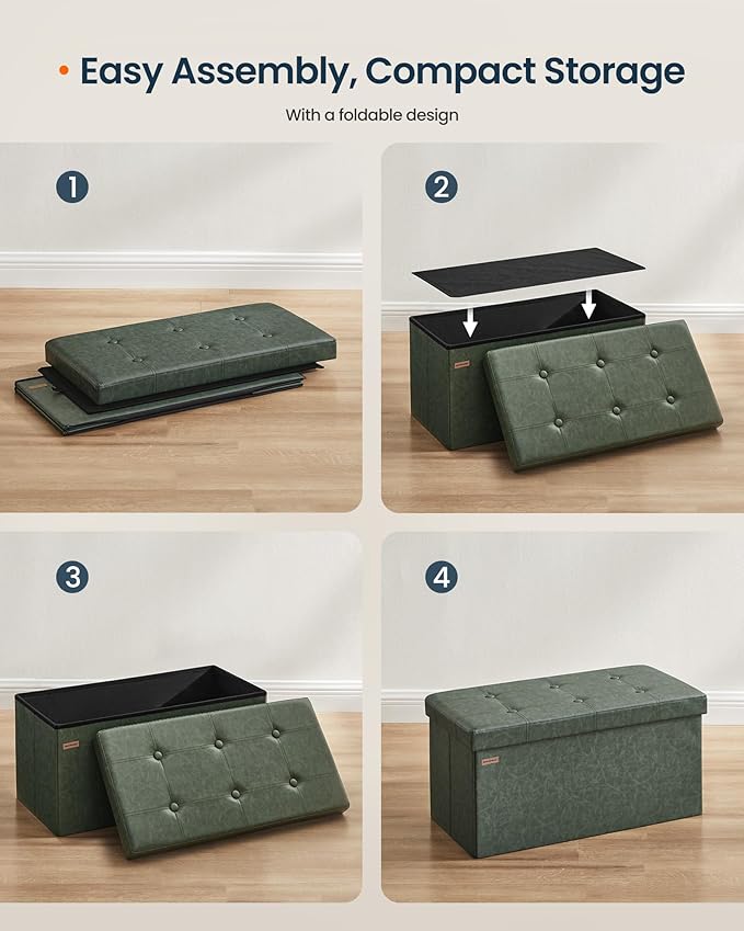SONGMICS HOME Storage Ottoman, Removable Lid, Foldable Foot Stool, PU Leather