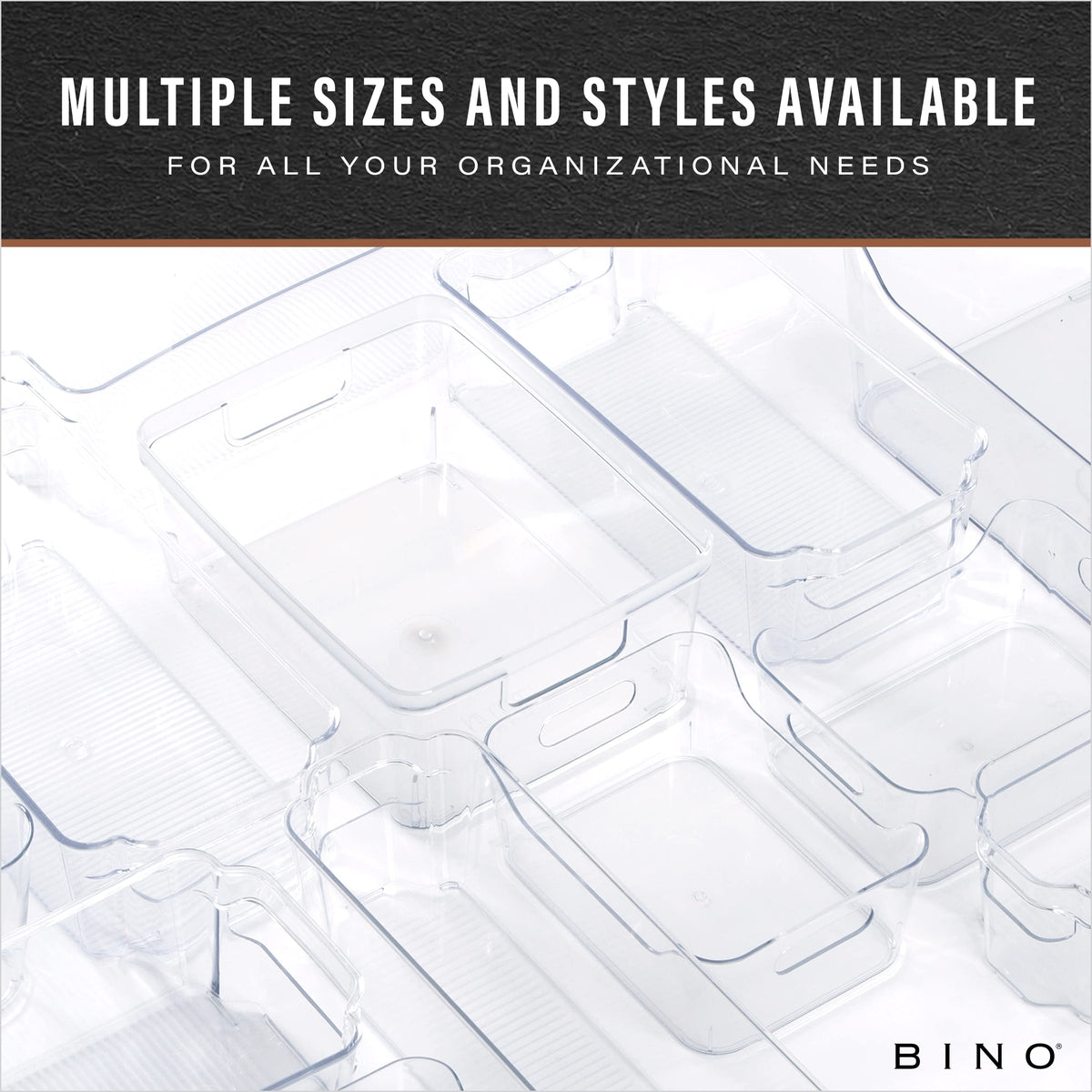 BINO | Plastic Storage Bins, Large - 2 Pack, Clear | THE SOHO COLLECTION | Pantry Organizers and Storage Containers | Fridge Organizer Bins | Kitchen Cabinet Organizer | Medicine Cabinet Bin