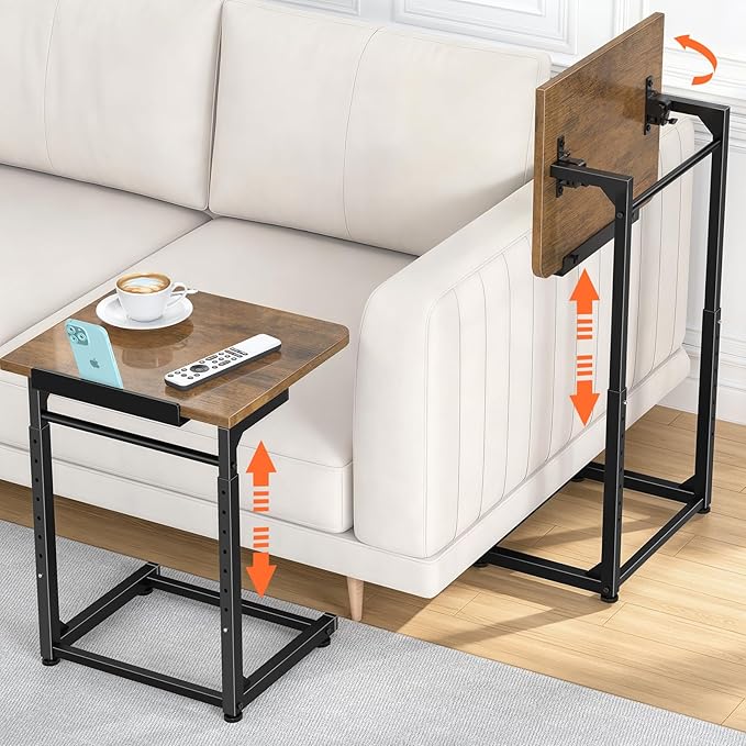 Tv Tray Table Set of 2, 8-Level Adjustable Height Couch Side Table,90° Tilt