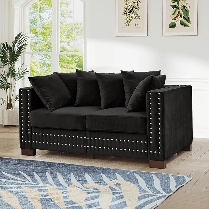 2 Piece Velvet Couch and Loveseat Sets, Mid Century Modern Couch