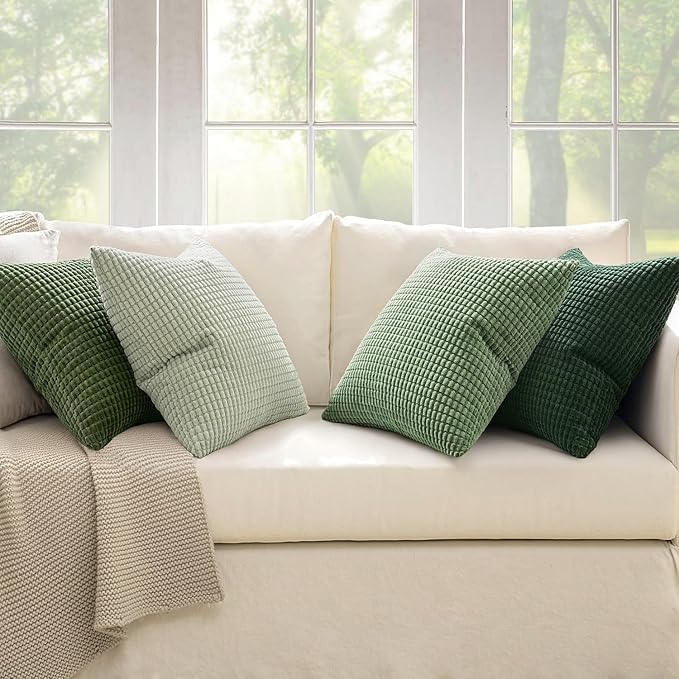 MIULEE Sage Green Pillow Covers 18x18 Inch Set of 4 Boho Farmhouse Home Decor