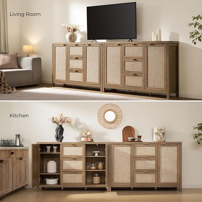 SICOTAS Rattan Sideboard Buffet Cabinet
