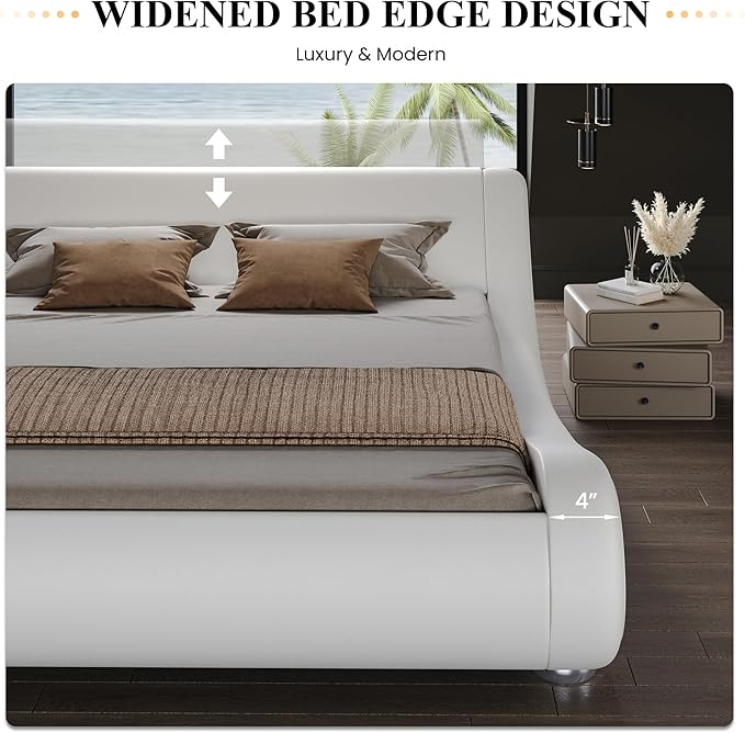 SHA CERLIN Full Size Upholstered Bed Frame, Deluxe Low Profile Sleigh Bed