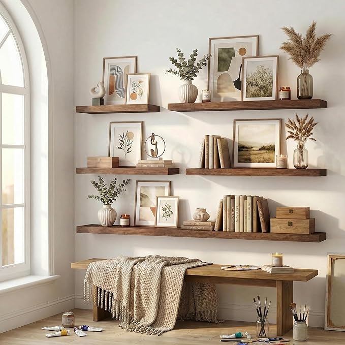 12 inch Deep Floating Shelves for Wall, 55 inch Wide Engineered Wood Wall
