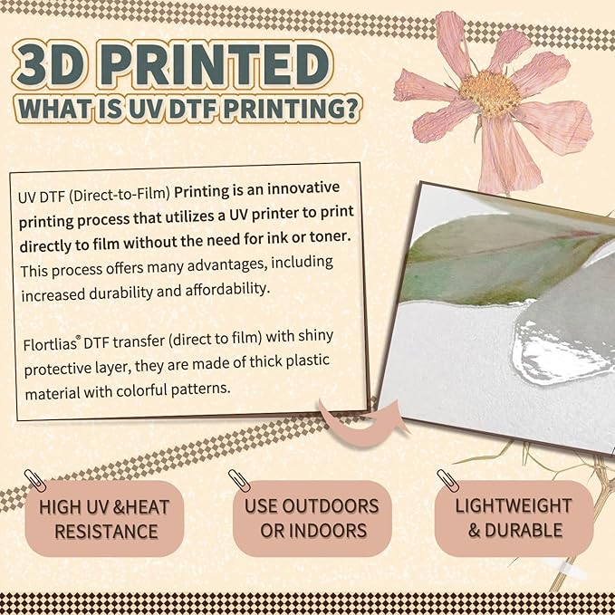 Floral Vintage Rub on Transfer for Furniture Large Flower UV DTF Transfer