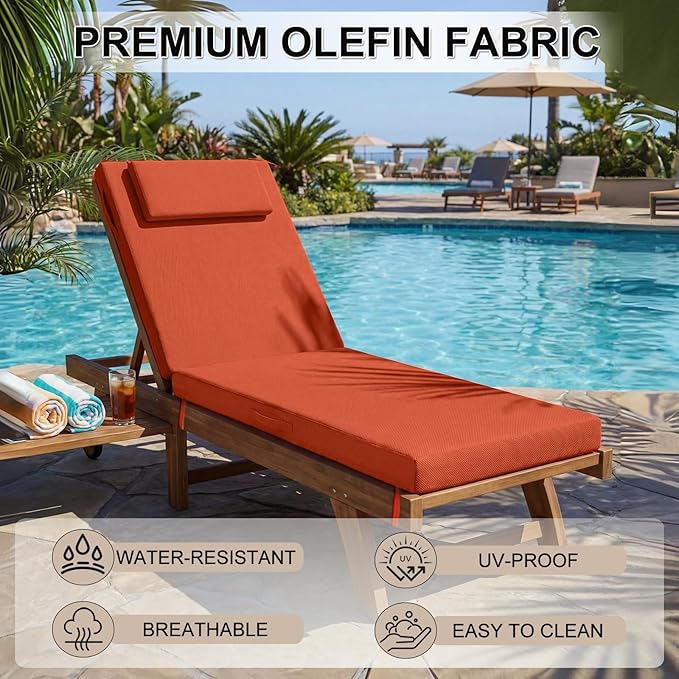 Outdoor Chaise Lounge Cushions, 71x21 Inch Olefin Water & Fade Resistant Pool