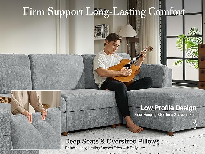 Oversized 2 Seater Modular Sectional Sofa, Solid Wood Frame Sofa, Removable