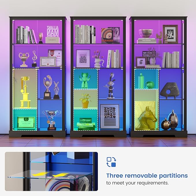 Gurexl Display Cabinet with Motion Sensor LED Lights, Glass Curio Cabinet with