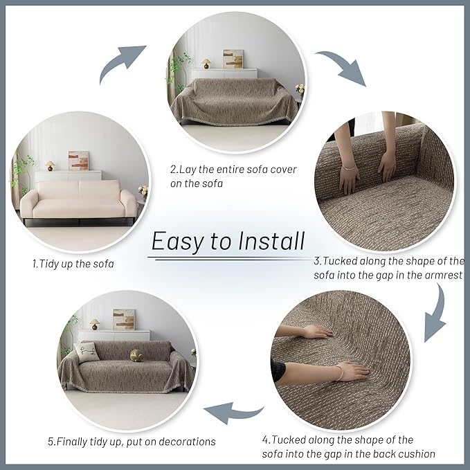 MYSKY HOME Boho Couch Cover Sand Sofa Covers Washable, Farmhouse Sofa Slipcover