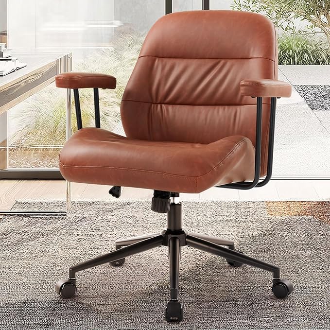 IWMH Leather Office Chair with Removable Armrests,Mid-Back Ergonomic Desk Chair