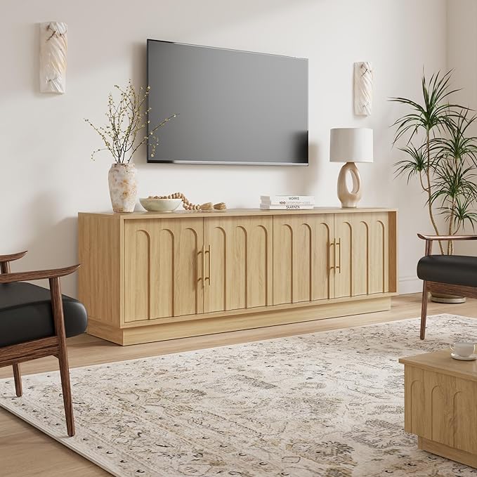 FORTUNETEC TV Stand for 75 Inch TV, Mid Century Modern TV Stand