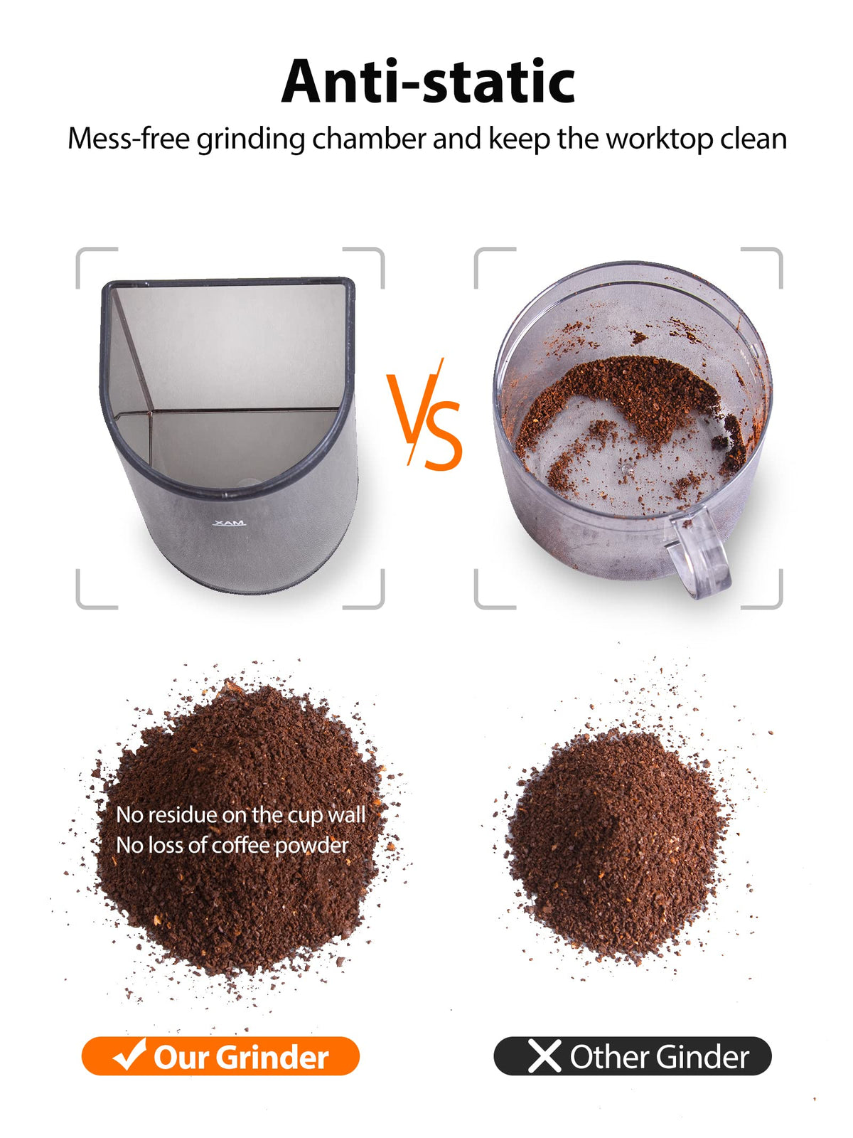 Aromaster Burr Coffee Grinder with 48 Gind Settings, Conical Coffee Bean Grinder for Home Use,Stainless Steel,40 Seconds Adjustable Timer,Anti-static,Easy to Clean with Brush