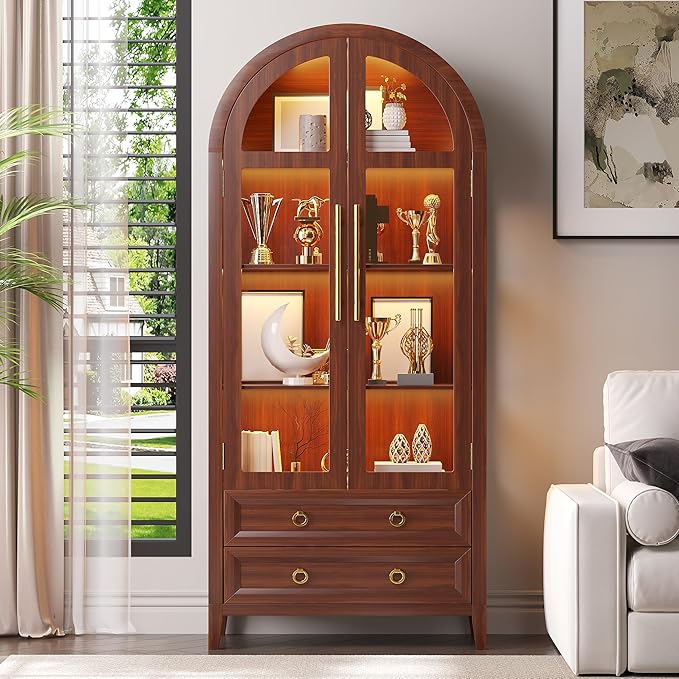 Vlsrka 71 Inch Arched Curio Cabinet