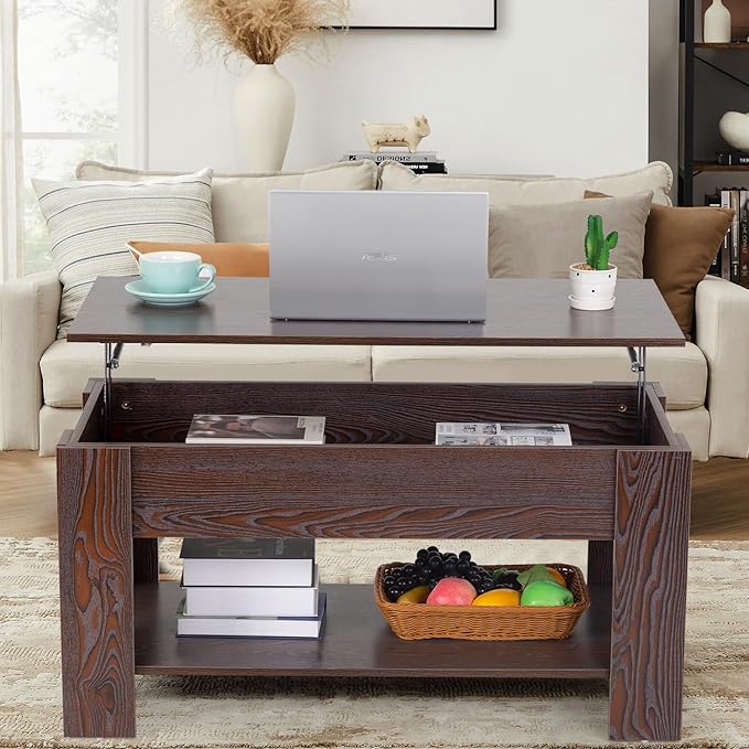 FDW Lift Top Coffee Table with Hidden Compartment and Storage Shelf Wooden Lift