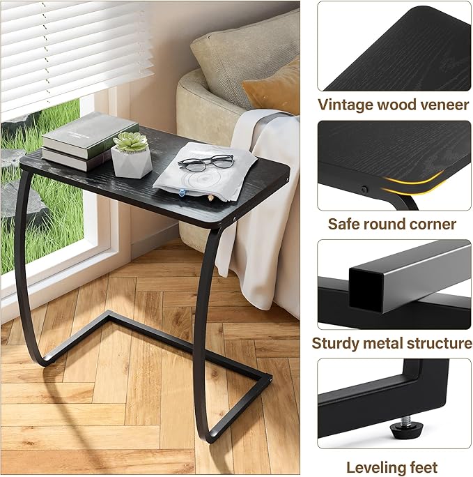 SRIWATANA Side Table, End Table, Vintage C-Shaped Couch Table