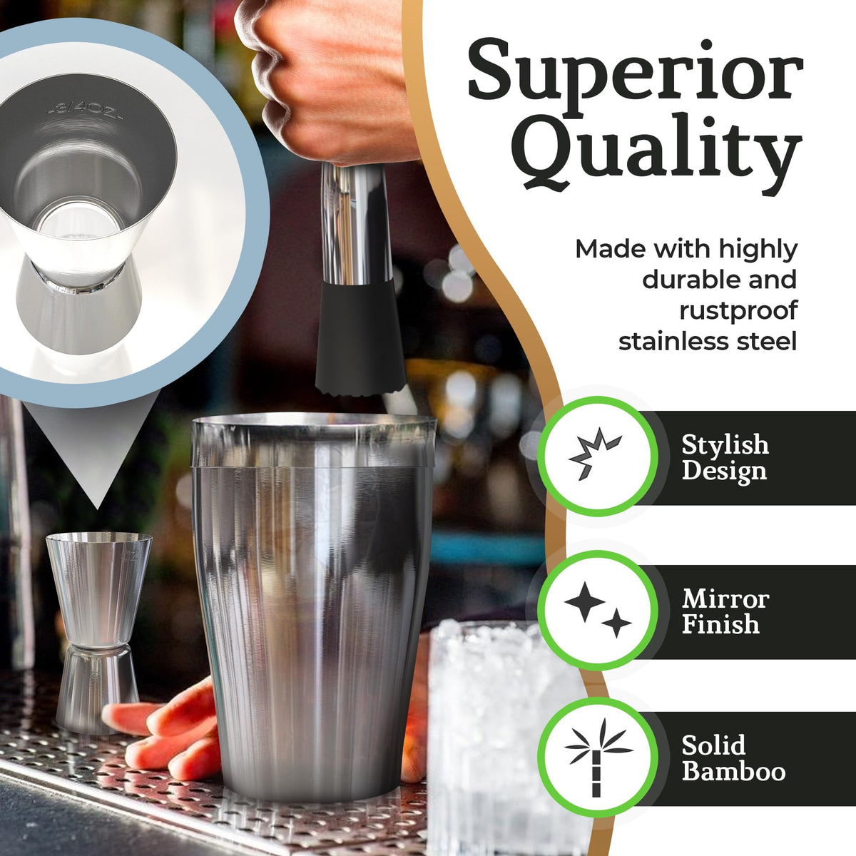 Highball & Chaser Cocktail Shaker Set: Bartender Kit for Home Bar Mixology Cocktail Bar Set Plus E-Book with 30 Recipes (Silver)