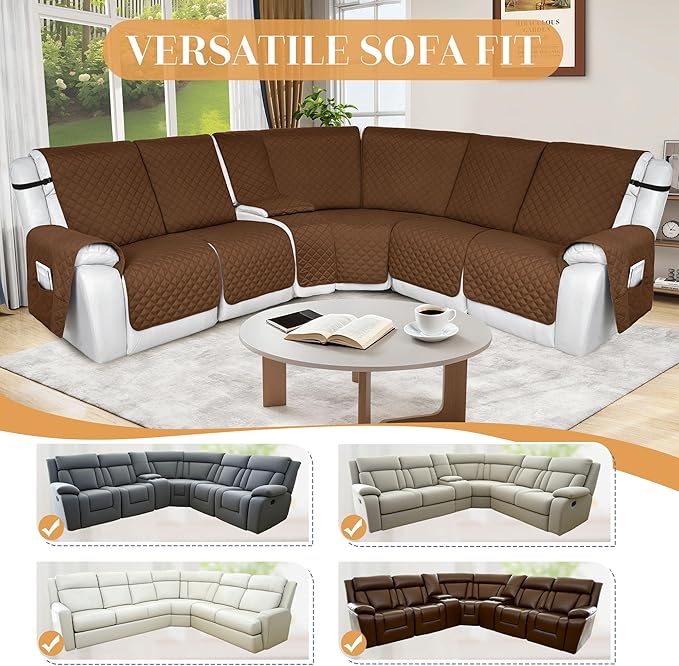 HDCAXKJ 100% Waterproof Reclining Sectional Couch Covers L Shape Recliner Sofa