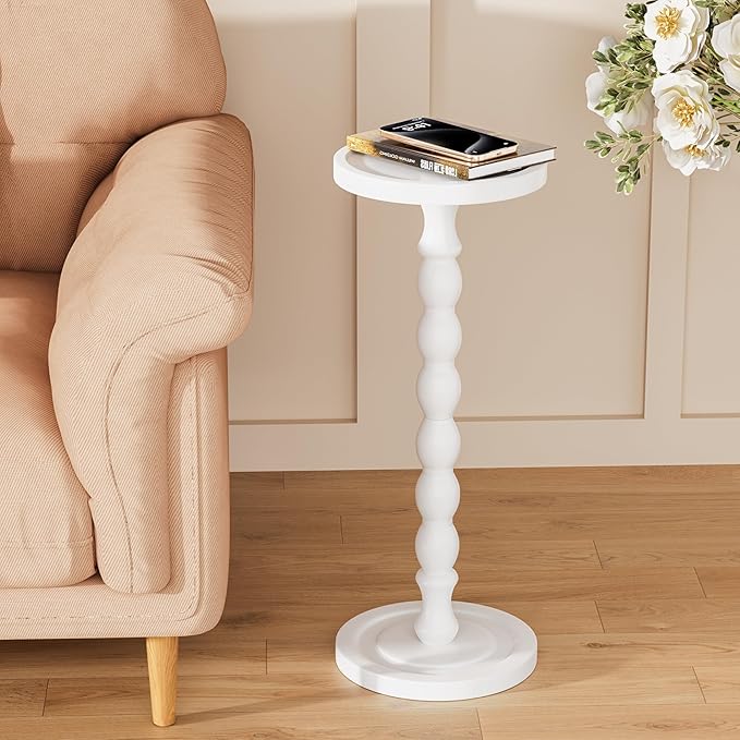 Solid Wood Drink Table, Rubber Wood Small Round Side Table