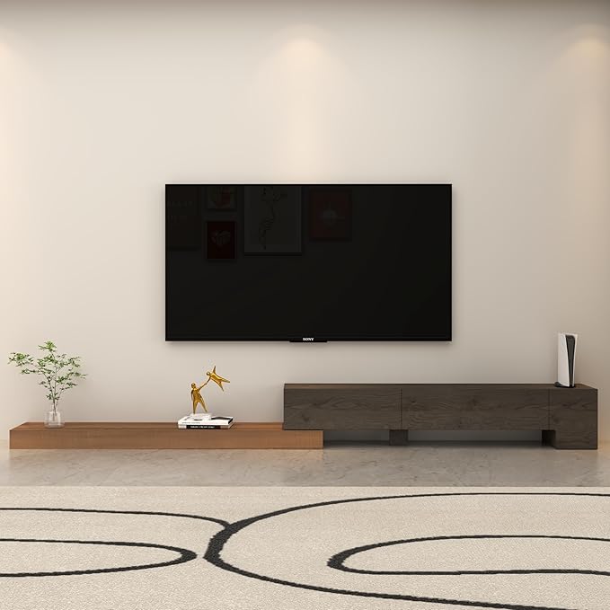 Retractable TV Stand, Solid Wood Minimalist TV Shelf, Mid-Century TV Console