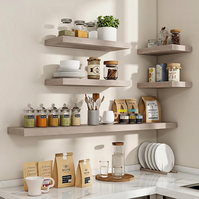 Acovy 48 Inch Floating Shelves, 3D Textured Wood Grain, Wooden Shelves