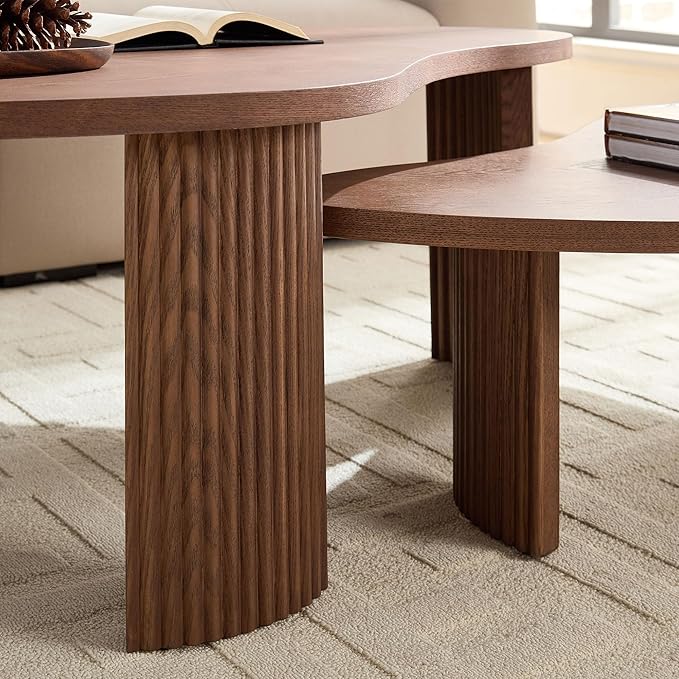 Nesting Coffee Table Set of 2, Irregular Shape Center Table 2-Piece Modern Side