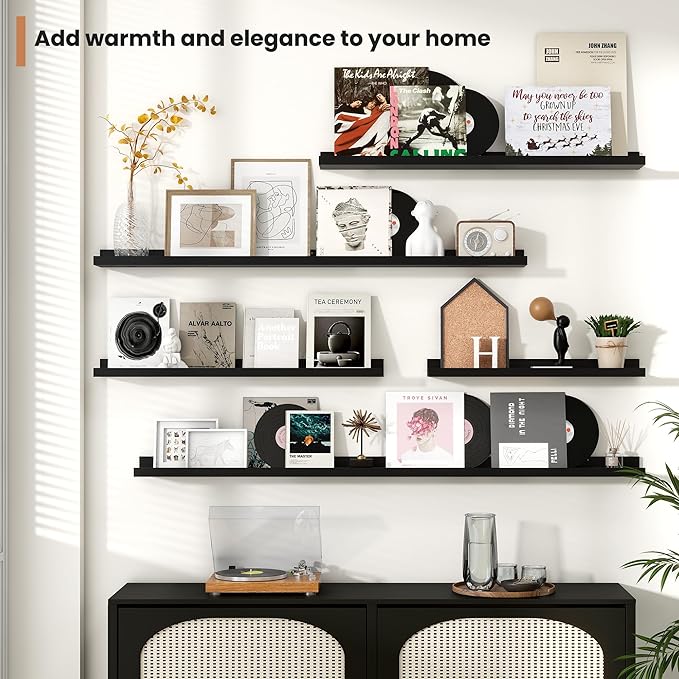 Fun Memories Picture Ledge Shelves Set of 4, 48 Inch Rustic Wall Mounted