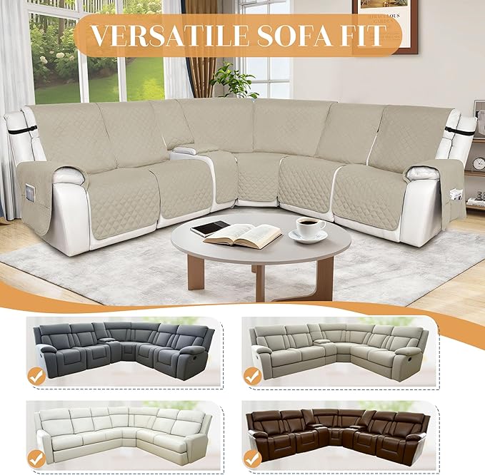 HDCAXKJ Reclining Sectional Couch Covers L Shape Recliner Sofa Middle Console