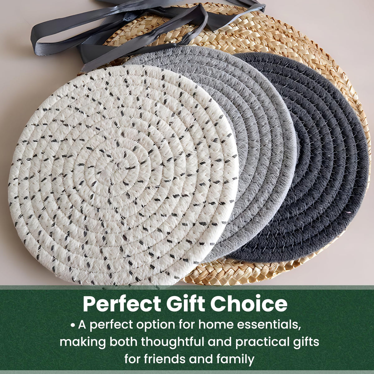 KITLAB 8 Inch Trivets for Hot Dishes, Hot Pots and Pans, Thick Heat Resistant Large Coaster for Kitchen, Hot Pads, Kitchen Essentials, Kitchen Decor for Table & Countertop, 6 Pcs
