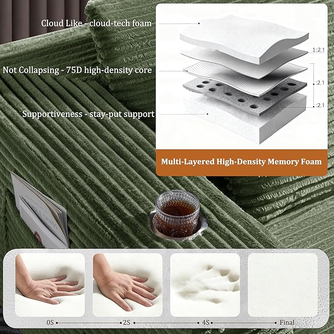 108" Cloud Sectional Couch, Comfort Sleep Sofa