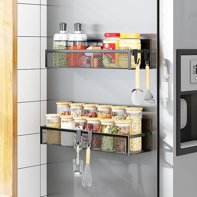 Aufworld Magnetic Spice Rack for Refrigerator, 2 Pack Magnetic Shelf, Fridge